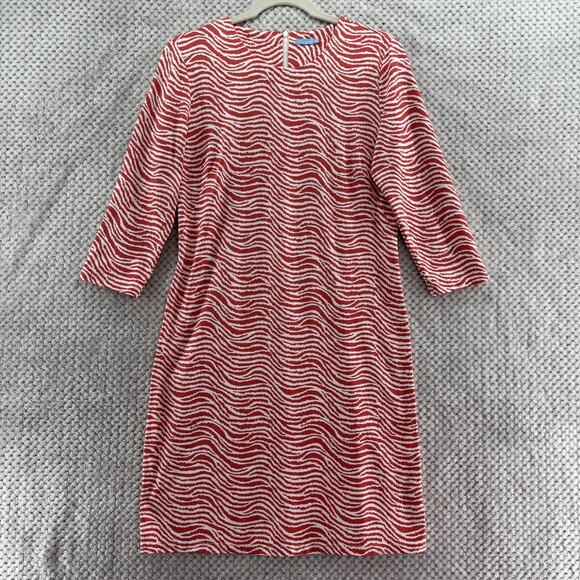 J McLaughlin Dress Women M Red White Wavy Catalina Cloth Sophia 3/4 Sleeve Crew - Picture 2 of 16